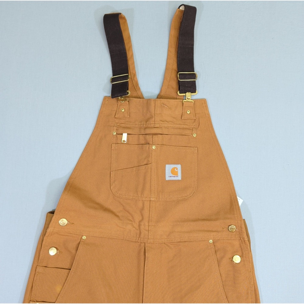 Carhartt 102776-211 Duck Canvas Bib Overalls Brown Mens 36x32 Double Knee NWOT
